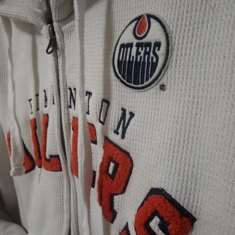 Sz M Oilers Sherpa Jacket Sweater - Picture 3 of 6